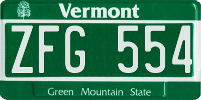 VT license plate ZFG554