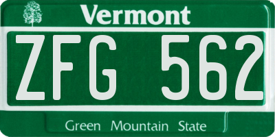 VT license plate ZFG562