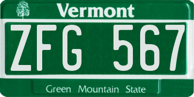 VT license plate ZFG567