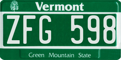 VT license plate ZFG598