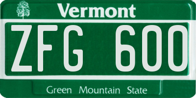 VT license plate ZFG600