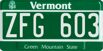 VT license plate ZFG603