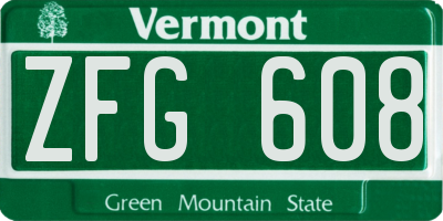 VT license plate ZFG608