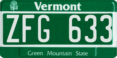 VT license plate ZFG633