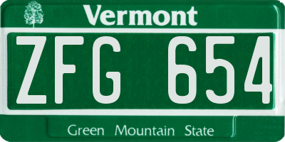 VT license plate ZFG654