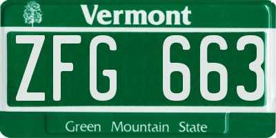 VT license plate ZFG663