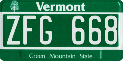 VT license plate ZFG668