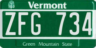 VT license plate ZFG734