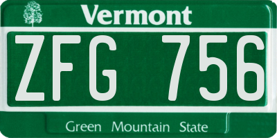 VT license plate ZFG756