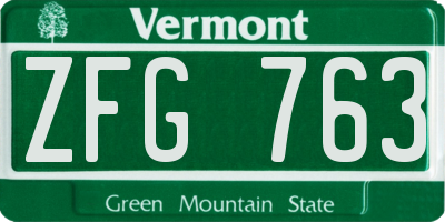 VT license plate ZFG763