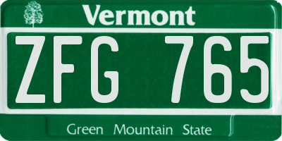 VT license plate ZFG765