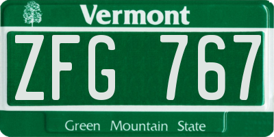VT license plate ZFG767