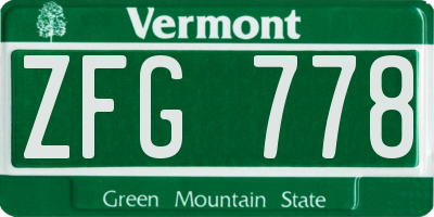VT license plate ZFG778