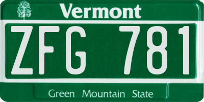 VT license plate ZFG781