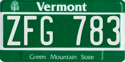 VT license plate ZFG783