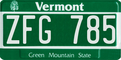 VT license plate ZFG785
