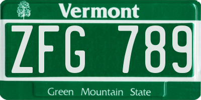 VT license plate ZFG789