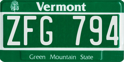 VT license plate ZFG794