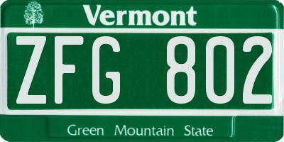 VT license plate ZFG802