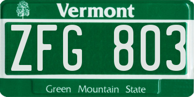 VT license plate ZFG803