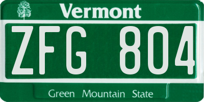 VT license plate ZFG804