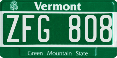VT license plate ZFG808