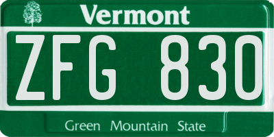VT license plate ZFG830
