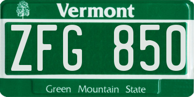 VT license plate ZFG850