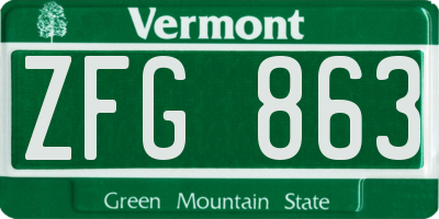 VT license plate ZFG863