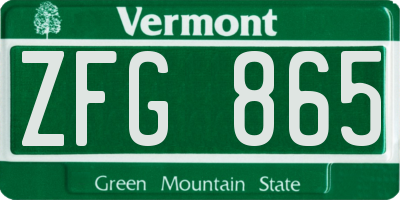 VT license plate ZFG865