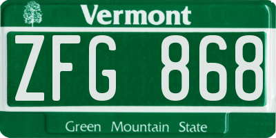 VT license plate ZFG868
