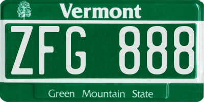VT license plate ZFG888