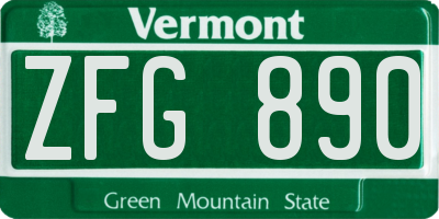 VT license plate ZFG890
