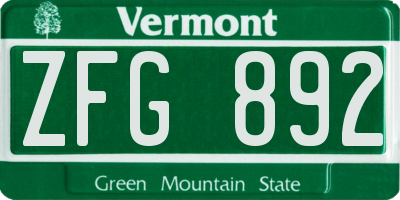 VT license plate ZFG892