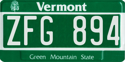 VT license plate ZFG894