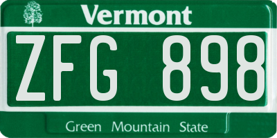 VT license plate ZFG898