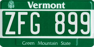 VT license plate ZFG899