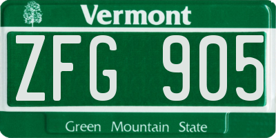 VT license plate ZFG905