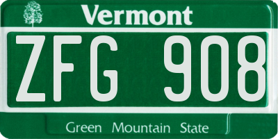 VT license plate ZFG908