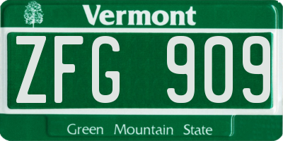 VT license plate ZFG909