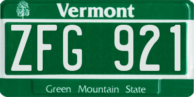 VT license plate ZFG921