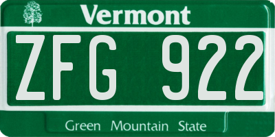 VT license plate ZFG922