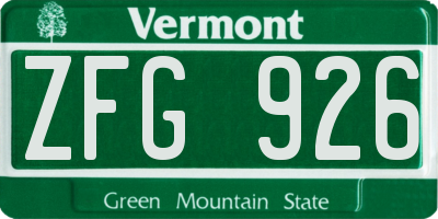 VT license plate ZFG926