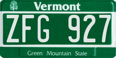 VT license plate ZFG927