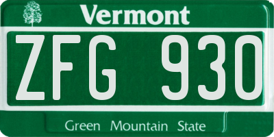 VT license plate ZFG930