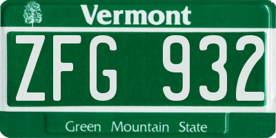 VT license plate ZFG932