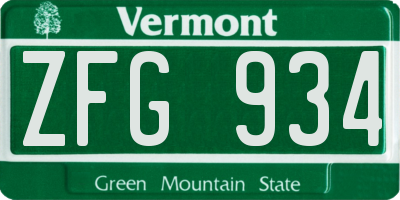 VT license plate ZFG934