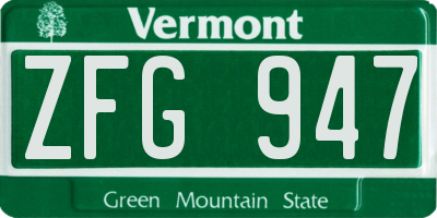 VT license plate ZFG947