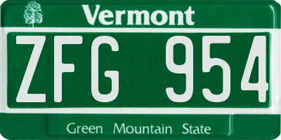 VT license plate ZFG954
