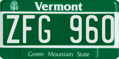 VT license plate ZFG960